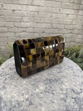 MAD BAGS - Brown Handmade “Horn & Pearl” Collection Petite Stand-Up Clutch NWOT